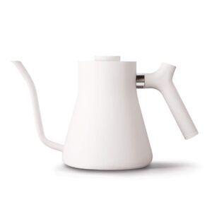 fellow stagg stovetop pour-over coffee and tea kettle - gooseneck teapot with precision pour spout, built-in thermometer, matte white, 1 liter