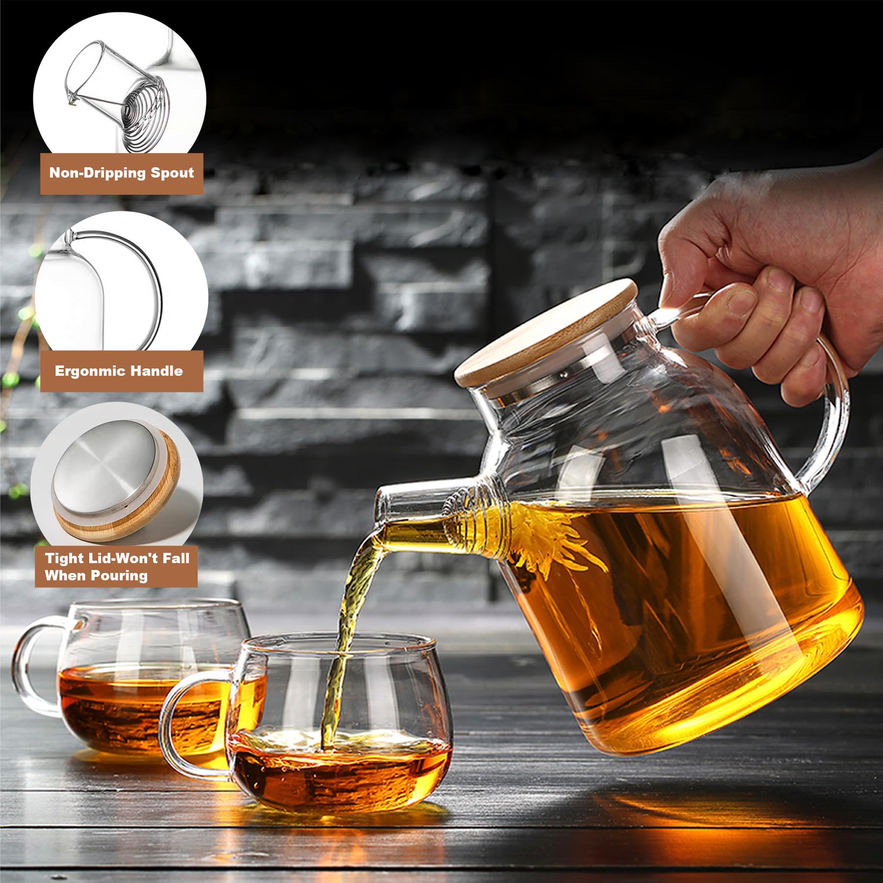 Nevfiro Glass Teapot with Removable Infuser, 1800ml/61OZ Tea Pot Stovetop Safe for Loose Leaf Tea & Blooming Tea, Tea Kettle with Gift Box or Women and Adult