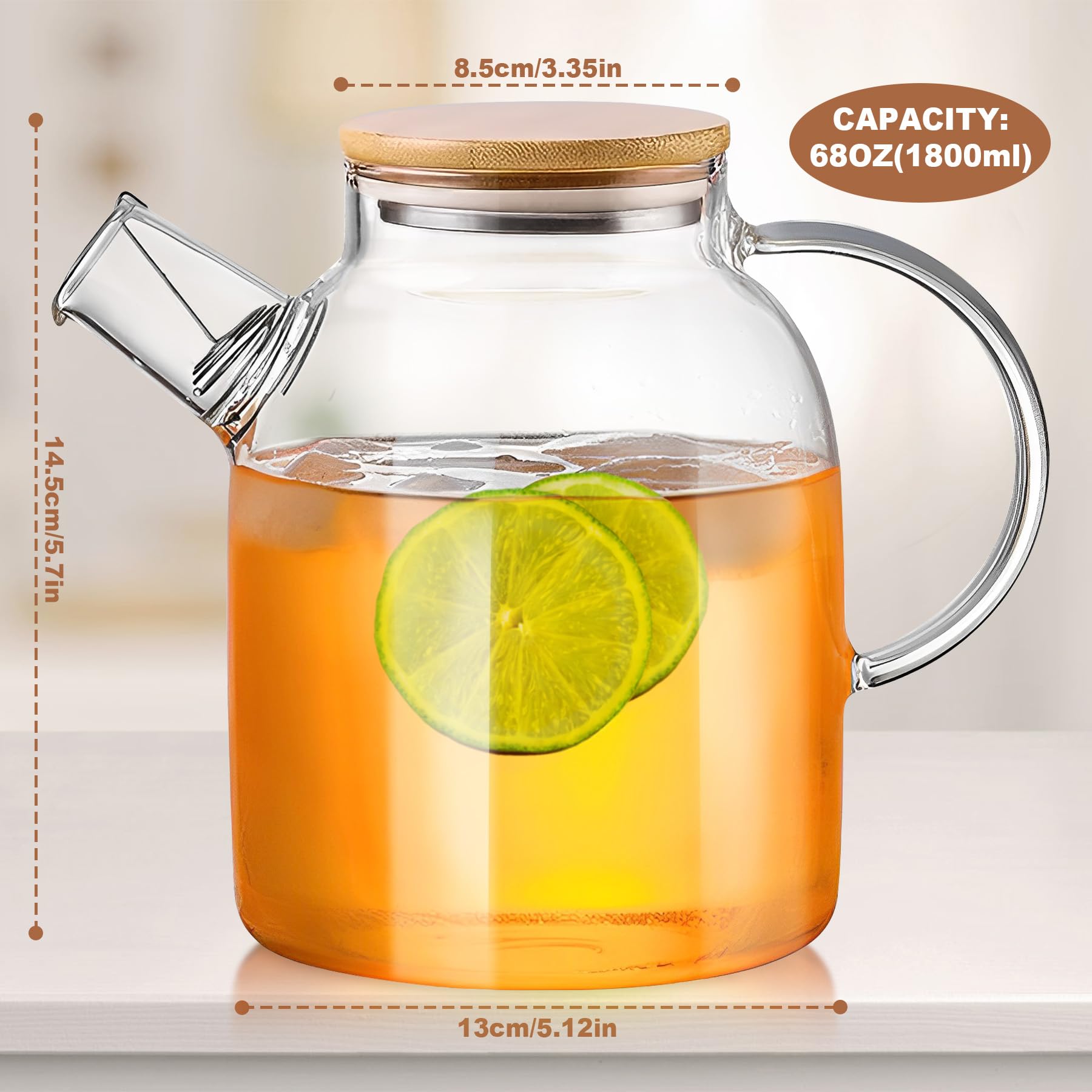 Nevfiro Glass Teapot with Removable Infuser, 1800ml/61OZ Tea Pot Stovetop Safe for Loose Leaf Tea & Blooming Tea, Tea Kettle with Gift Box or Women and Adult