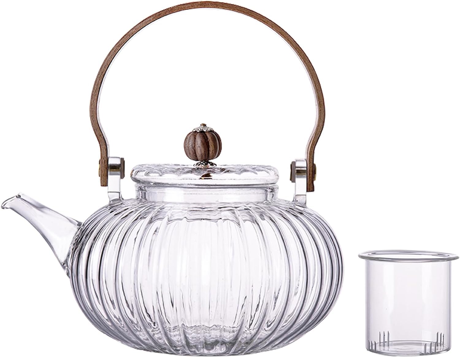 Motanber Pumkin Glass Teapot,Stovetop & electric stove Safe,clear kettle with infuser,27 oz(800ml), For Blooming Flower Tea and Loose Leaf Tea Maker Set