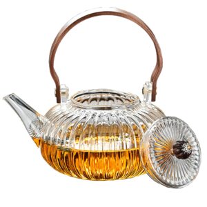 Motanber Pumkin Glass Teapot,Stovetop & electric stove Safe,clear kettle with infuser,27 oz(800ml), For Blooming Flower Tea and Loose Leaf Tea Maker Set