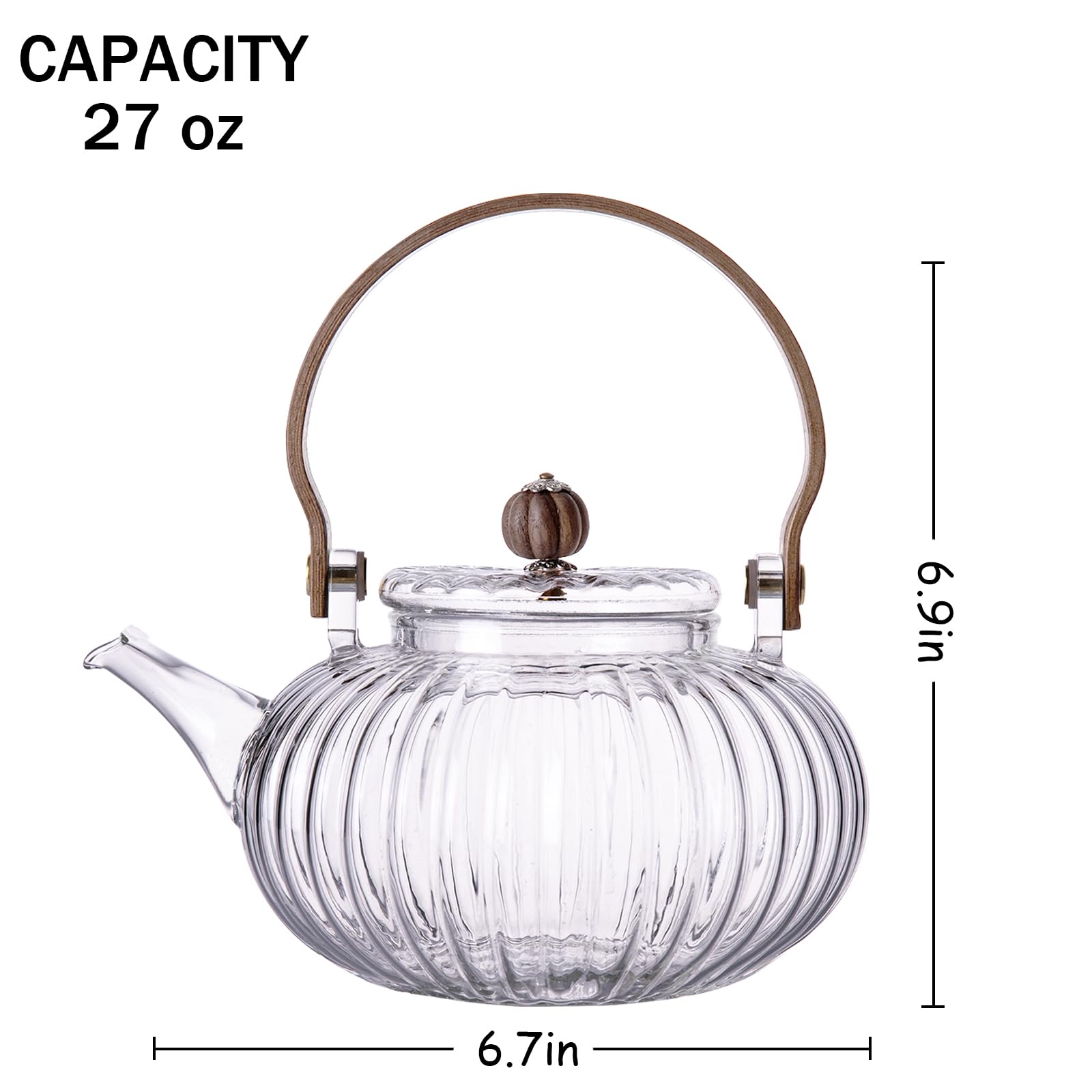 Motanber Pumkin Glass Teapot,Stovetop & electric stove Safe,clear kettle with infuser,27 oz(800ml), For Blooming Flower Tea and Loose Leaf Tea Maker Set