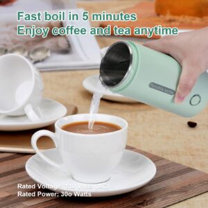 Portable Travel Electric Kettle, 300ml Small Electric Tea Kettle, Mini Portable Hot Water Boiler Stainless Materials Automatic Shut off and Dry Protection (Green)