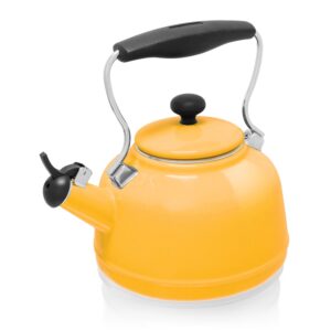 chantal tea kettle, 1.7 qt, vintage series, premium enamel on carbon steel, whistling, even heating & quick boil (marigold)