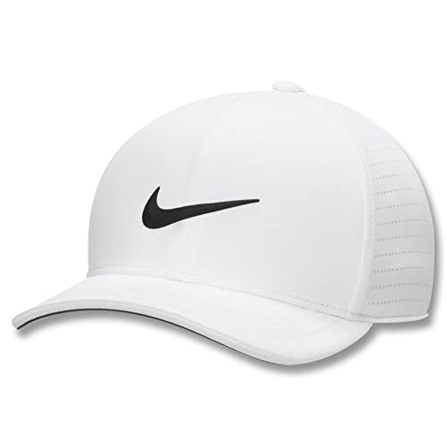 Nike Dri-Fit Aerobill Classic 99 Perforated Golf Dh1341 Cap, White/Black, Large