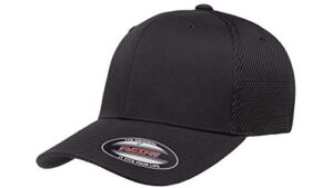 flexfit unisex ultrafibre airmesh fitted trucker hat, black, large-x-large