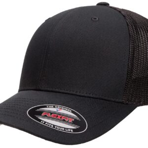 The Hat Pros | Flexfit 6511 Men's Trucker Mesh Cap Fitted Hat OSFM (as1, Alpha, one_Size, Black)