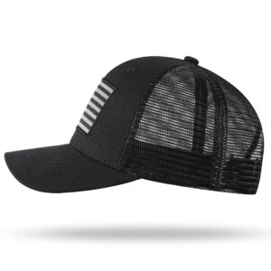 SIBOSHA American Flag Trucker Hat - Baseball Cap for Men & Women, Breathable Mesh, Adjustable Snapback Closure Black/Black