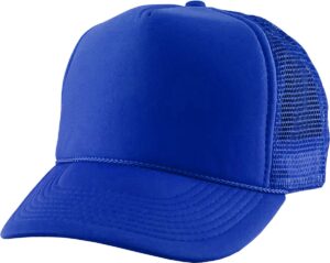 trucker roy classic foam front mesh back trucker hat baseball cap plastic adjustable snapback (one size, royal blue)