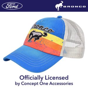 Ford Bronco Embroidered Logo Washed Cotton Adjustable Trucker Hat with Curved Brim, Royal Blue, One Size