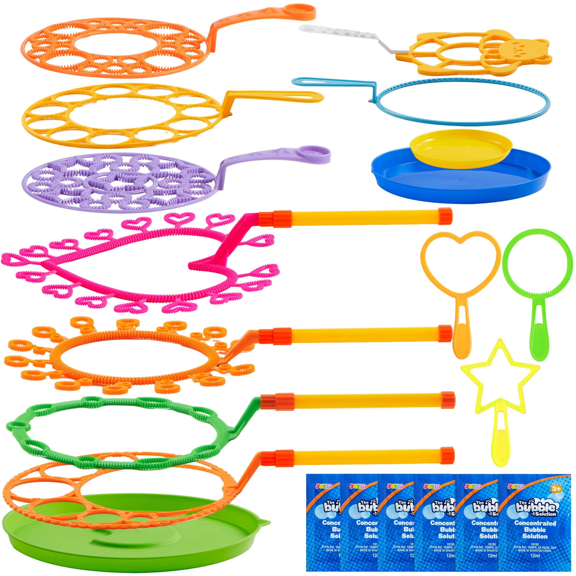 JOYIN Big Bubble Wands Set with with Tray, 21" Giant Bubble Wands Bulk for Kids, Summer, Outdoor Play Period & Birthday Party & Games, 6 Pcs Bubble Solution Suitable, Suitable for All Age People