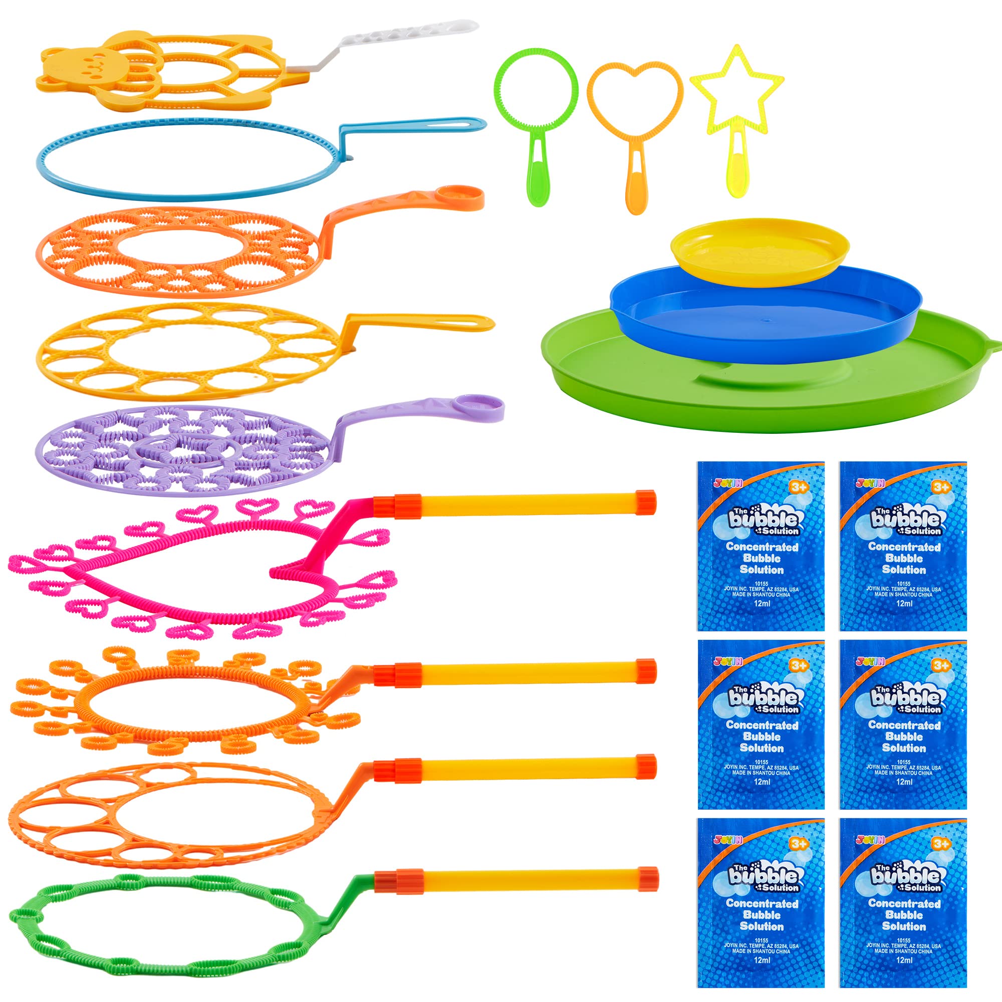 JOYIN Big Bubble Wands Set with with Tray, 21" Giant Bubble Wands Bulk for Kids, Summer, Outdoor Play Period & Birthday Party & Games, 6 Pcs Bubble Solution Suitable, Suitable for All Age People