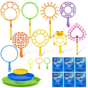 JOYIN Big Bubble Wands Set with with Tray, 21" Giant Bubble Wands Bulk for Kids, Summer, Outdoor Play Period & Birthday Party & Games, 6 Pcs Bubble Solution Suitable, Suitable for All Age People