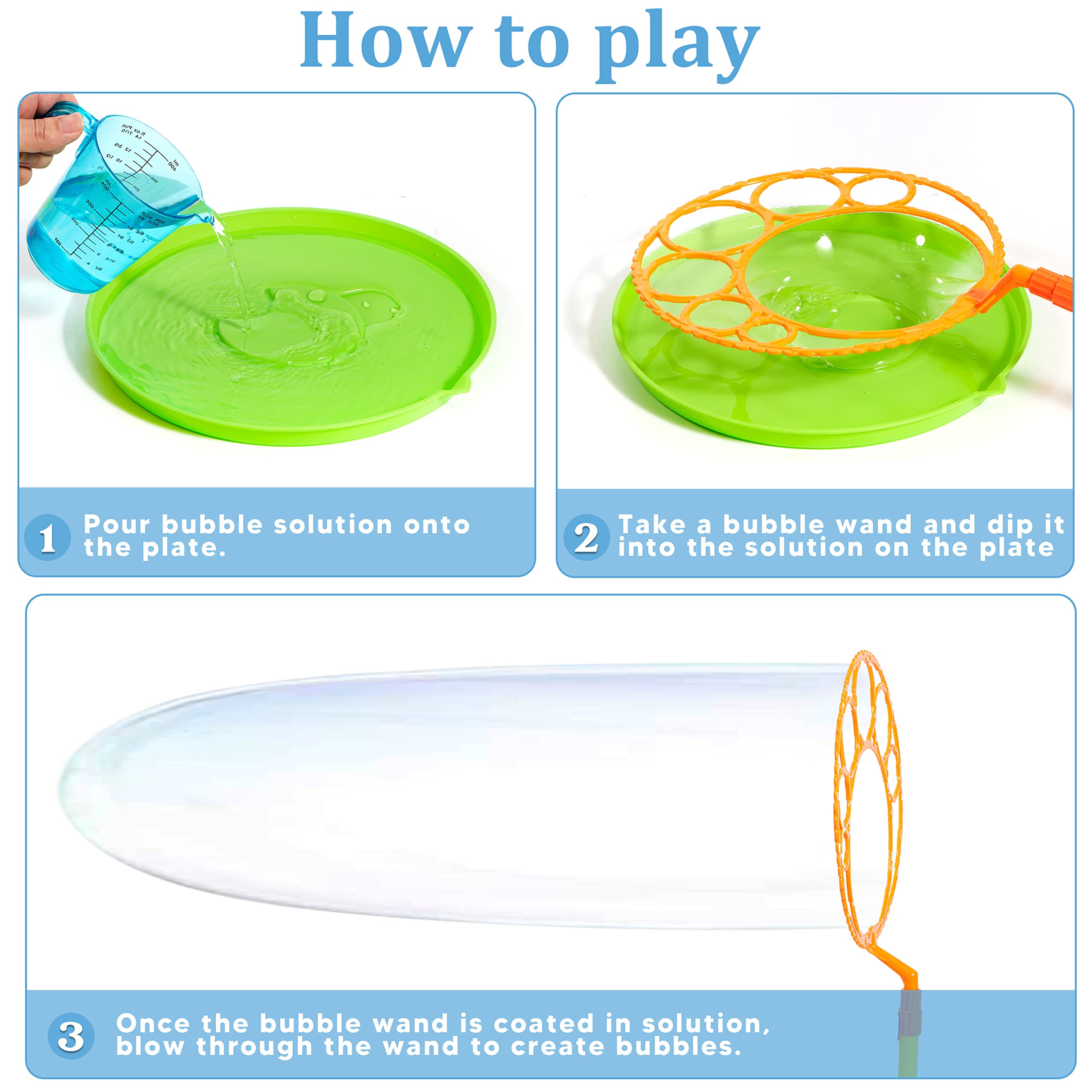 JOYIN Big Bubble Wands Set with with Tray, 21" Giant Bubble Wands Bulk for Kids, Summer, Outdoor Play Period & Birthday Party & Games, 6 Pcs Bubble Solution Suitable, Suitable for All Age People