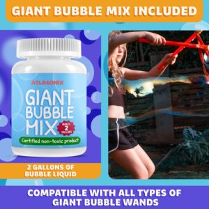 Atlasonix Giant Bubble Wand, Giant Bubble Maker, Big Bubble Wand, Large Bubble Wand, Bubble Sticks, Outdoor Toys for Kids, Bubble Kit, Wands & Bubble Mix for Making 2 Gallons of Bubble Solution