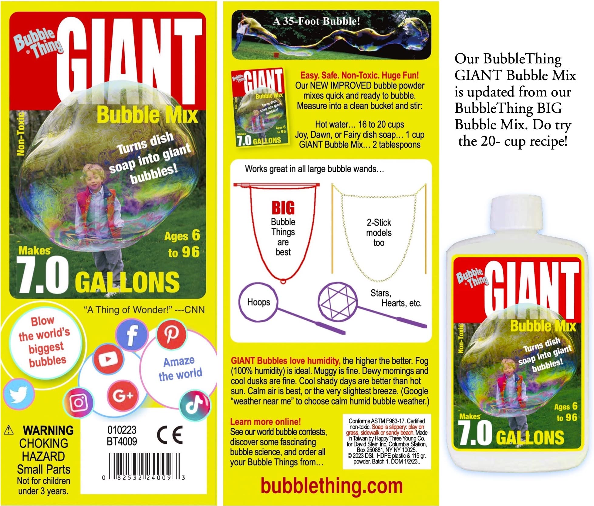 BUBBLETHING GIANT Bubble Mix | Concentrate Makes 7 Gallons Big Bubble Solution for Kids All Ages | Refills Giant Bubble Wands, Toys, Makers | Easy, Safe, Nontoxic Certified