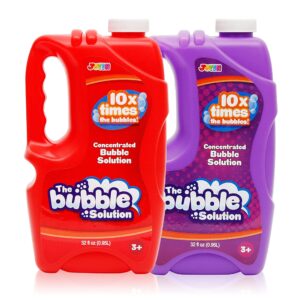 JOYIN 2 Bottles Bubbles Refill Solutions 64oz (up to 5 Gallon) Big Bubble Solution 64 OZ Concentrated Bubble Solution for Bubble Machine, Gun, Wand Refill Fluid Summer, Easter Toys (Red+Purple)