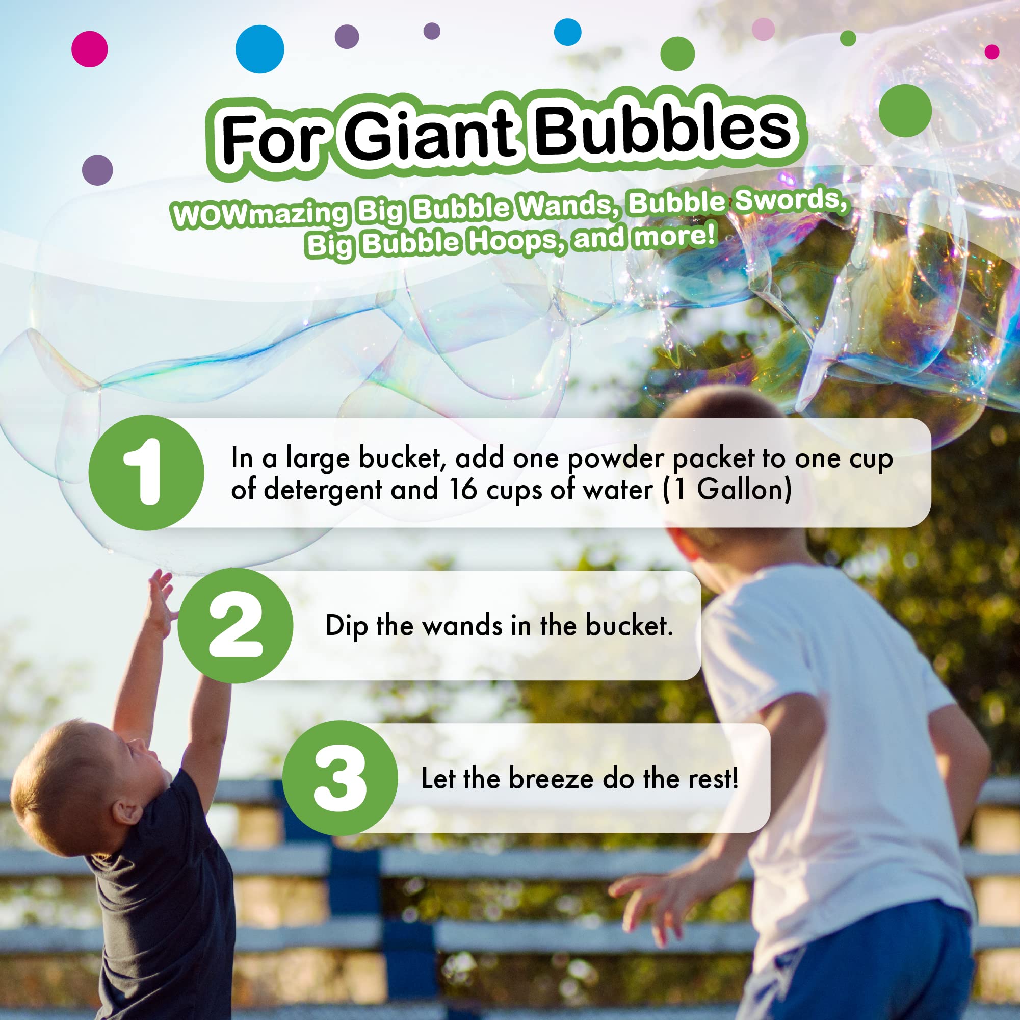 WOWMAZING Big Bubble Refill Powder Mix (6 Packets) - Turns Dish Detergent into Giant Bubbles. Makes 6 GALLONS! - Made in USA