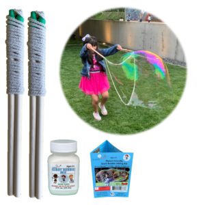 bubbleventi giant bubble kit | made in usa | includes 2 wooden wands, a tips and tricks booklet, and 1 bubble mix - makes 4 gallons of big bubble solution |use atbirthdays andfamily fun