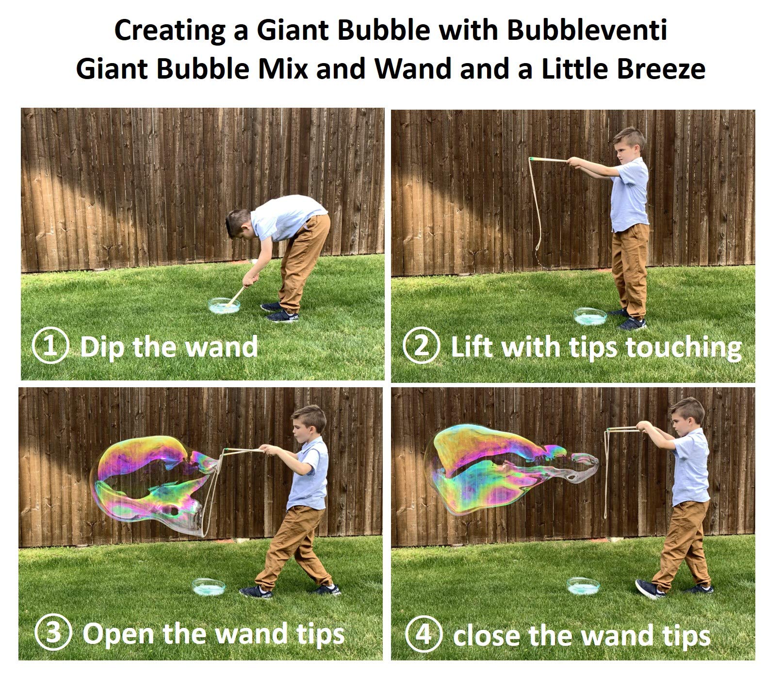 Bubbleventi Giant Bubble Kit | Made in USA | Includes 2 Wooden Wands, a Tips and Tricks Booklet, and 1 Bubble Mix - Makes 4 Gallons of Big Bubble Solution |Use atBirthdays andFamily Fun