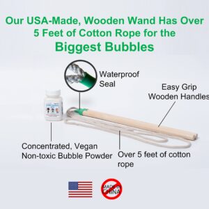 Bubbleventi Giant Bubble Kit | Made in USA | Includes 2 Wooden Wands, a Tips and Tricks Booklet, and 1 Bubble Mix - Makes 4 Gallons of Big Bubble Solution |Use atBirthdays andFamily Fun