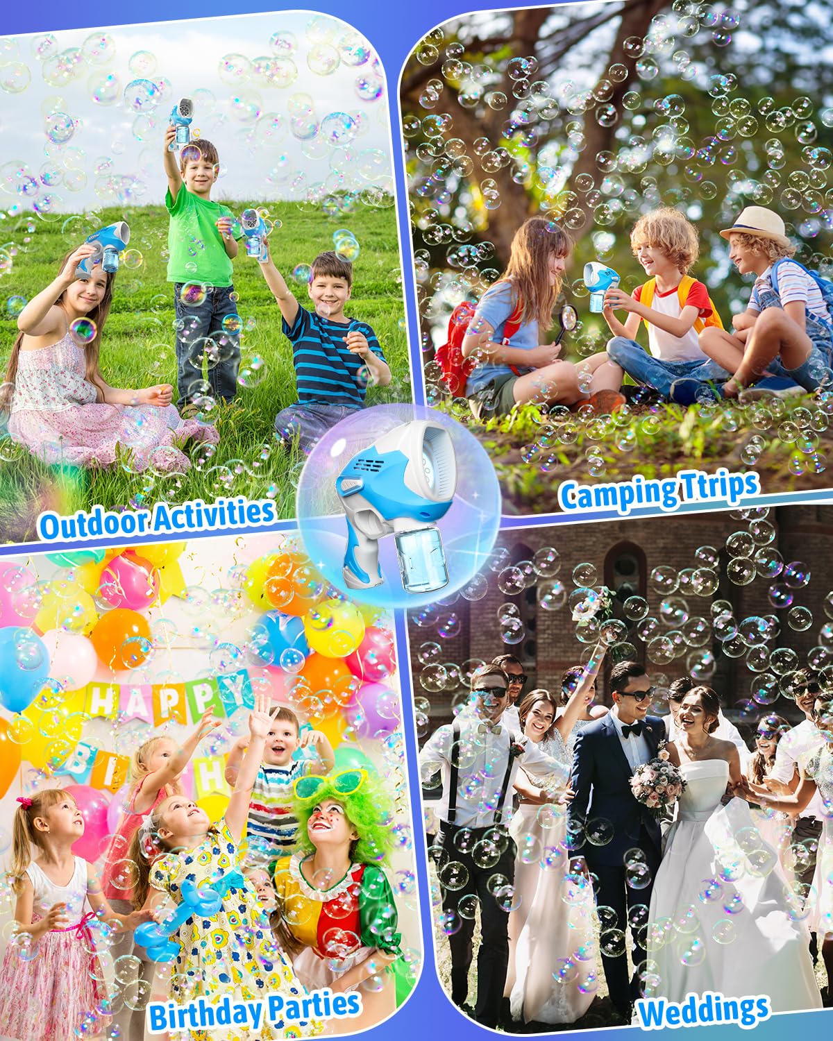 Boerfmo Bubble Gun - Bubble Machine for Kids - 8 Holes Bubbles Wands Blaster with LED Light, Bubble Solution & Batteries - Boys Toys Gifts for Ages 3+, for Outdoor Party, Easter Basket Stuffers