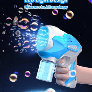 Boerfmo Bubble Gun - Bubble Machine for Kids - 8 Holes Bubbles Wands Blaster with LED Light, Bubble Solution & Batteries - Boys Toys Gifts for Ages 3+, for Outdoor Party, Easter Basket Stuffers