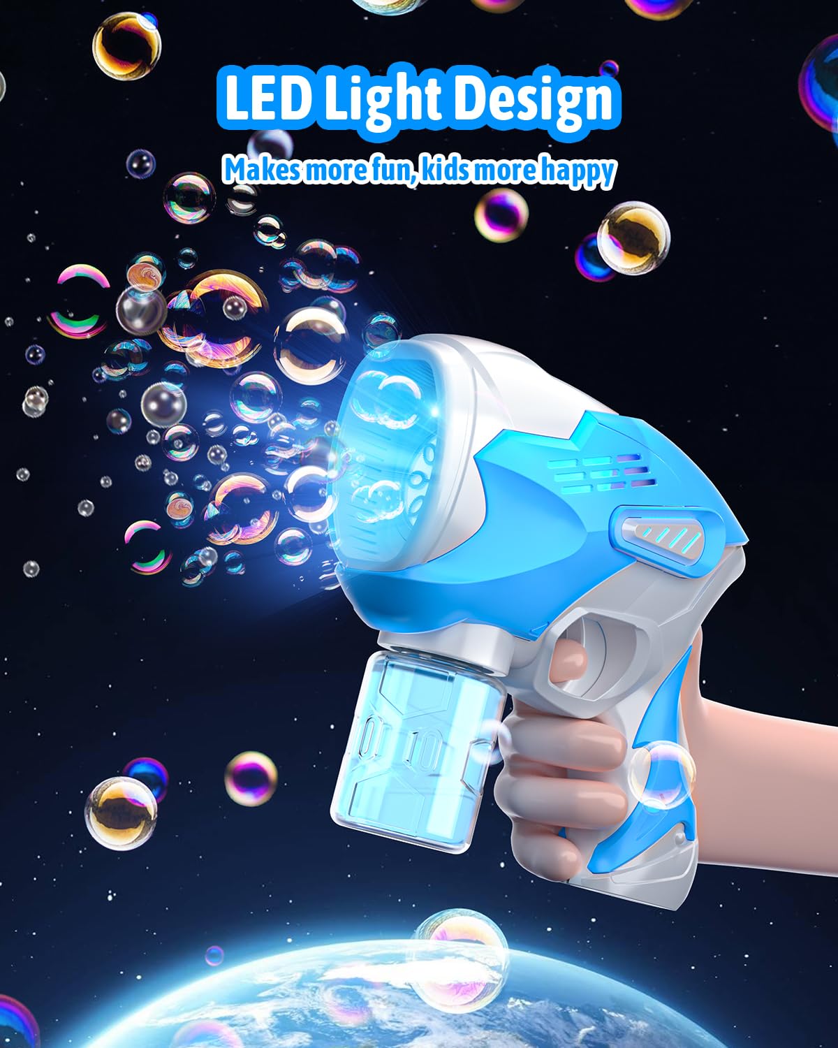 Boerfmo Bubble Gun - Bubble Machine for Kids - 8 Holes Bubbles Wands Blaster with LED Light, Bubble Solution & Batteries - Boys Toys Gifts for Ages 3+, for Outdoor Party, Easter Basket Stuffers