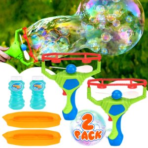 racpnel 2 pack bubble machine bubble guns for kids & toddlers, bubble blower with bubble wand making small bubble in giant bubble, handheld bubble makers, outdoor bubble toys & games for kids toddlers