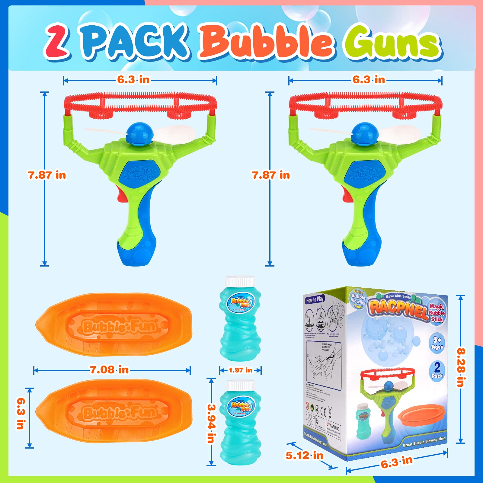 RACPNEL 2 Pack Bubble Machine Bubble Guns for Kids & Toddlers, Bubble Blower with Bubble Wand Making Small Bubble in Giant Bubble, Handheld Bubble Makers, Outdoor Bubble Toys & Games for Kids Toddlers