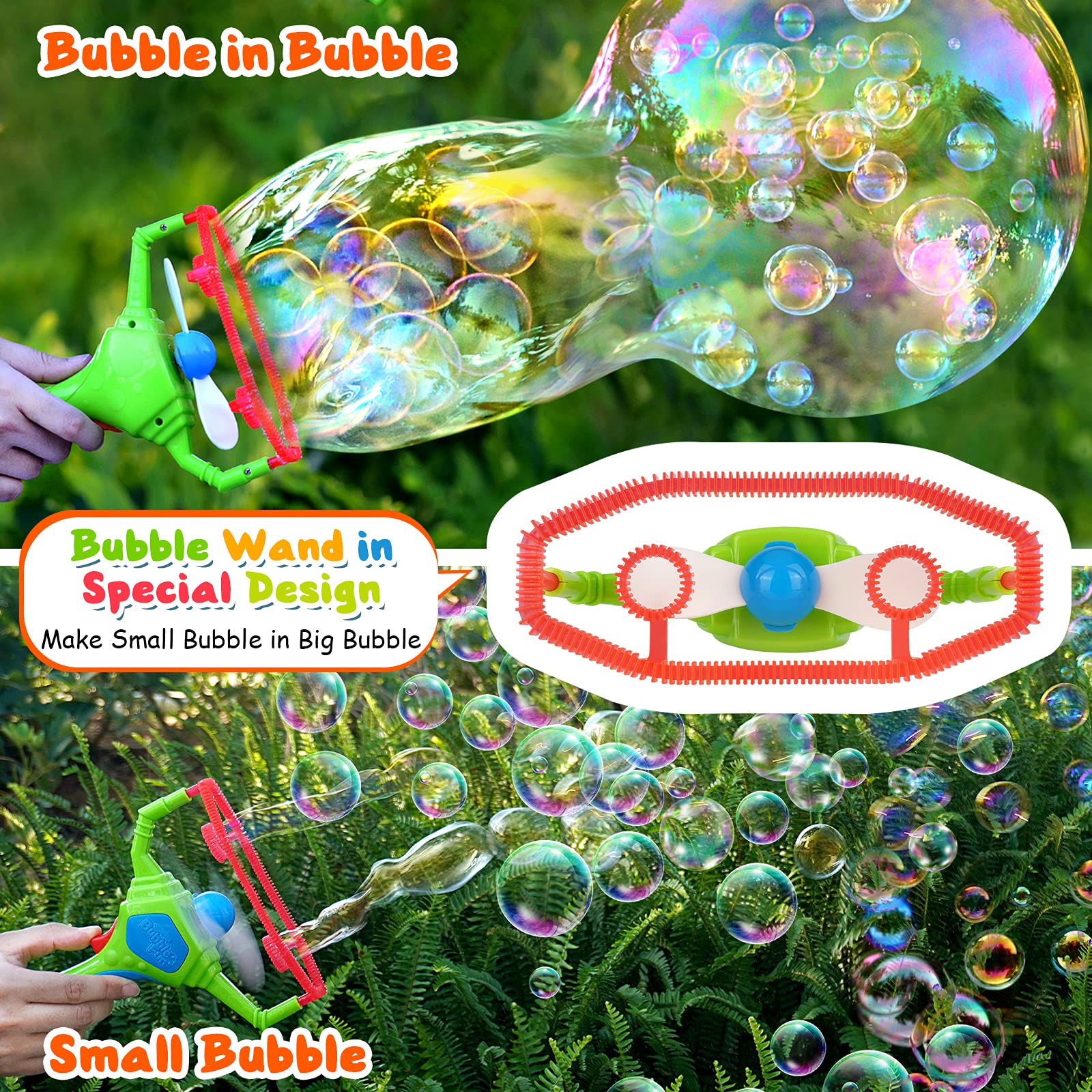 RACPNEL 2 Pack Bubble Machine Bubble Guns for Kids & Toddlers, Bubble Blower with Bubble Wand Making Small Bubble in Giant Bubble, Handheld Bubble Makers, Outdoor Bubble Toys & Games for Kids Toddlers