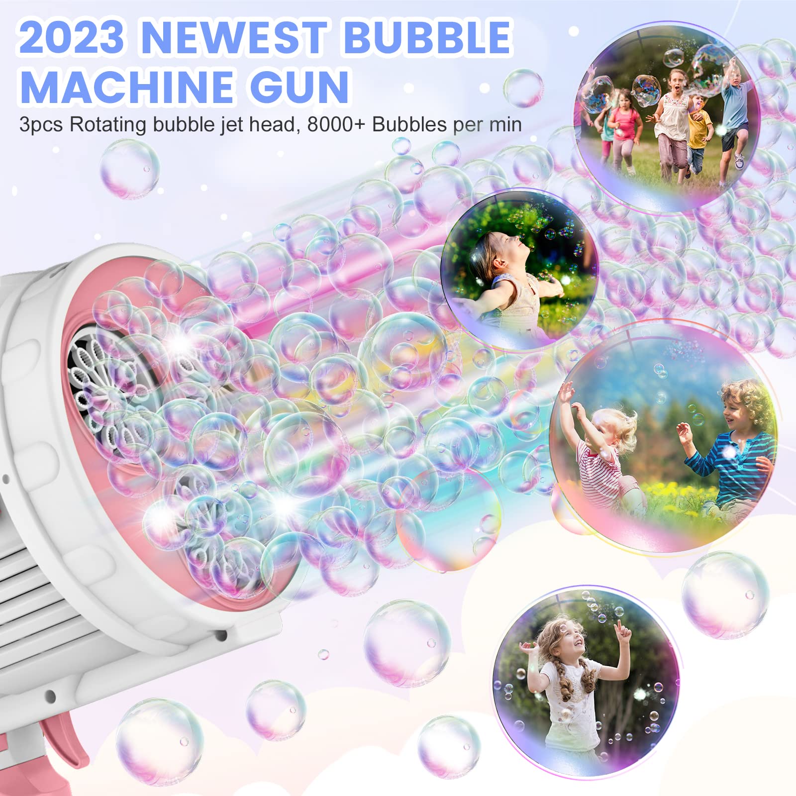 Automatic Christmas Bubble Machine Gun, 36 Holes Bubble Blaster Gun with LED Lights -Outdoor Indoor Bubble Gun Toy Gift for Kids Adults Birthday, Wedding, Holiday, Christmas Party Favor