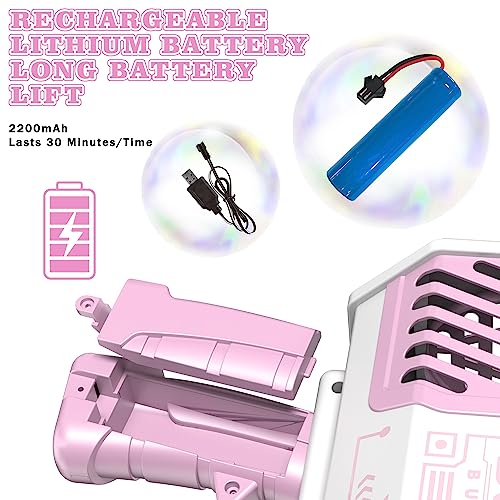 SHCKE Bubble Machine Gun with Colorful Lights,Bubble Solution,69 Holes Rocket Bubble Machine,Summer Outdoor Toy for Kids, Idea for Christmas Birthday Parties Wedding [Pink]