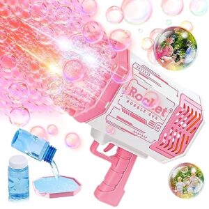 shcke bubble machine gun with colorful lights,bubble solution,69 holes rocket bubble machine,summer outdoor toy for kids, idea for christmas birthday parties wedding [pink]