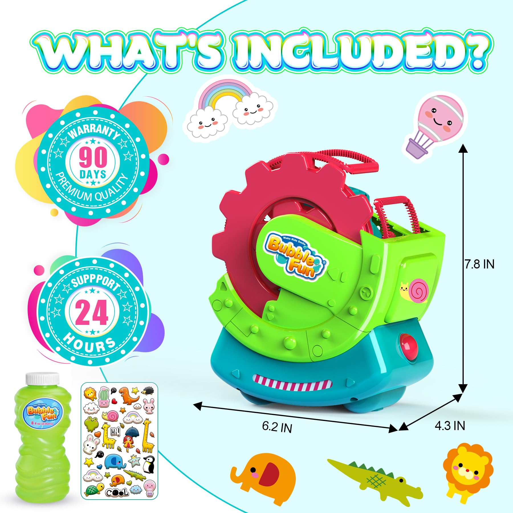 Bubble Machine for Toddlers Kids, Bubble Blower with 8oz Bubble Solution, Make Extra Large Bubbles & Bubbles in Bubble, Bubble Maker Toy for Indoor Outdoor Birthday Party