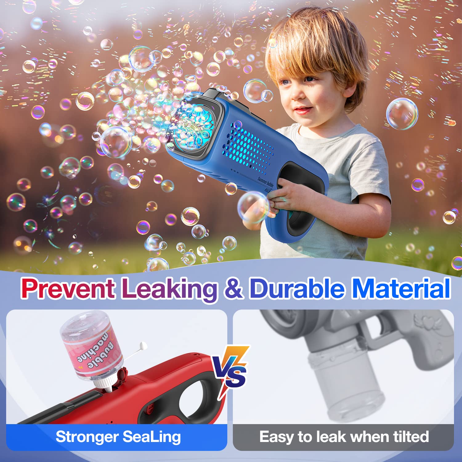 EagleStone 2 Bubble Gun Machine for Kids, Light Up Bubble Blower for Toddlers w/ 4 Refill Solution,20 Concentrates, 10 Holes Automatic Bubble Maker for Bubble Blaster Christmas Outdoor Party Toys