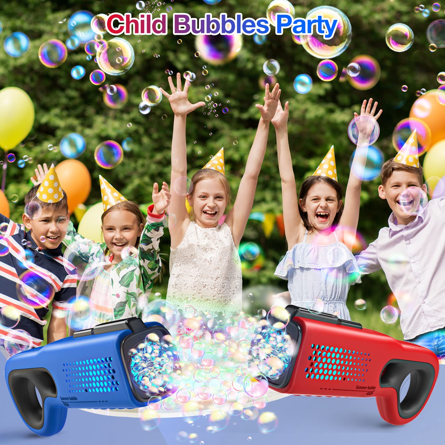 EagleStone 2 Bubble Gun Machine for Kids, Light Up Bubble Blower for Toddlers w/ 4 Refill Solution,20 Concentrates, 10 Holes Automatic Bubble Maker for Bubble Blaster Christmas Outdoor Party Toys