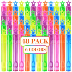 48 pieces mini star bubble wands for kids party favors, assorted colors bubble in bulk summer toy for carnival christmas fiesta easter basket goodie bag stuffers wedding birthday class gifts