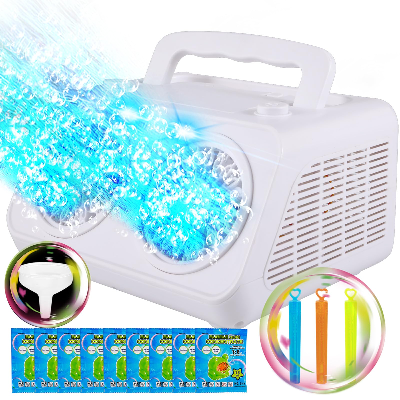 Bubble Machine, Automatic Bubble Machine for Kids 20000+ Bubbles/Minutes, Portable Bubble Machine Battery Operated with 2 Fans, Bubble Maker for Outdoor Indoor Wedding Party