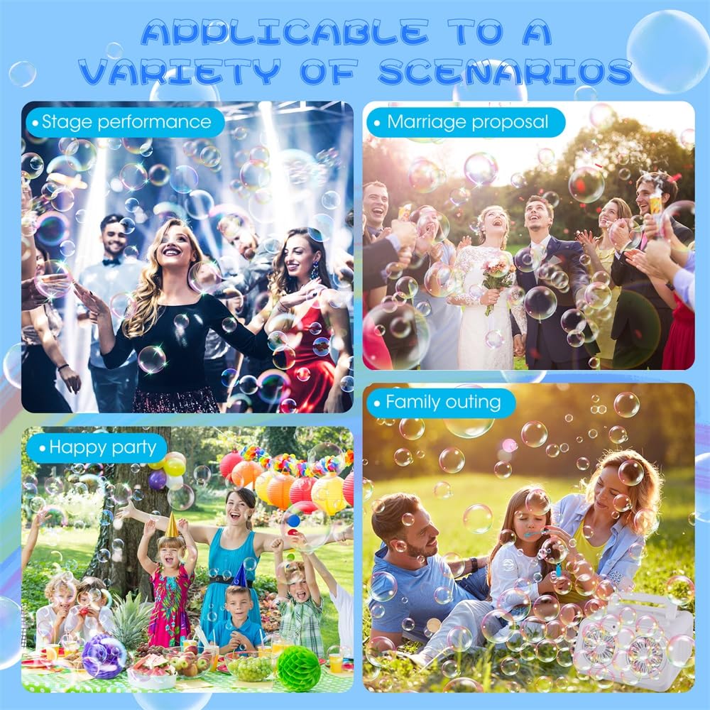 Bubble Machine, Automatic Bubble Machine for Kids 20000+ Bubbles/Minutes, Portable Bubble Machine Battery Operated with 2 Fans, Bubble Maker for Outdoor Indoor Wedding Party