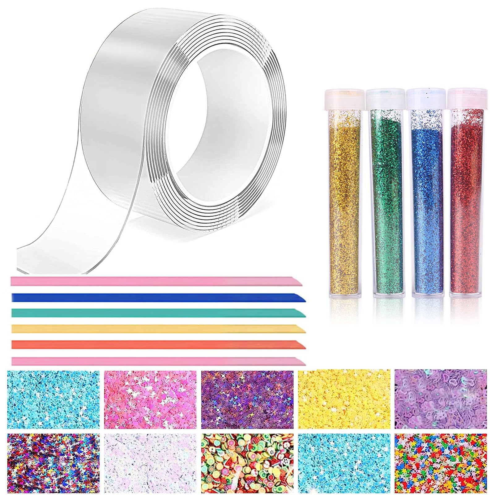 Nano Tape Bubble Kit DIY Set Nano Bubble Tape Toy Kit with Glitter Bubbles Balloon Double Sided Tape for Kids Girls Adult Party Favors Gifts Fidget Toy Craft (Accessories1)