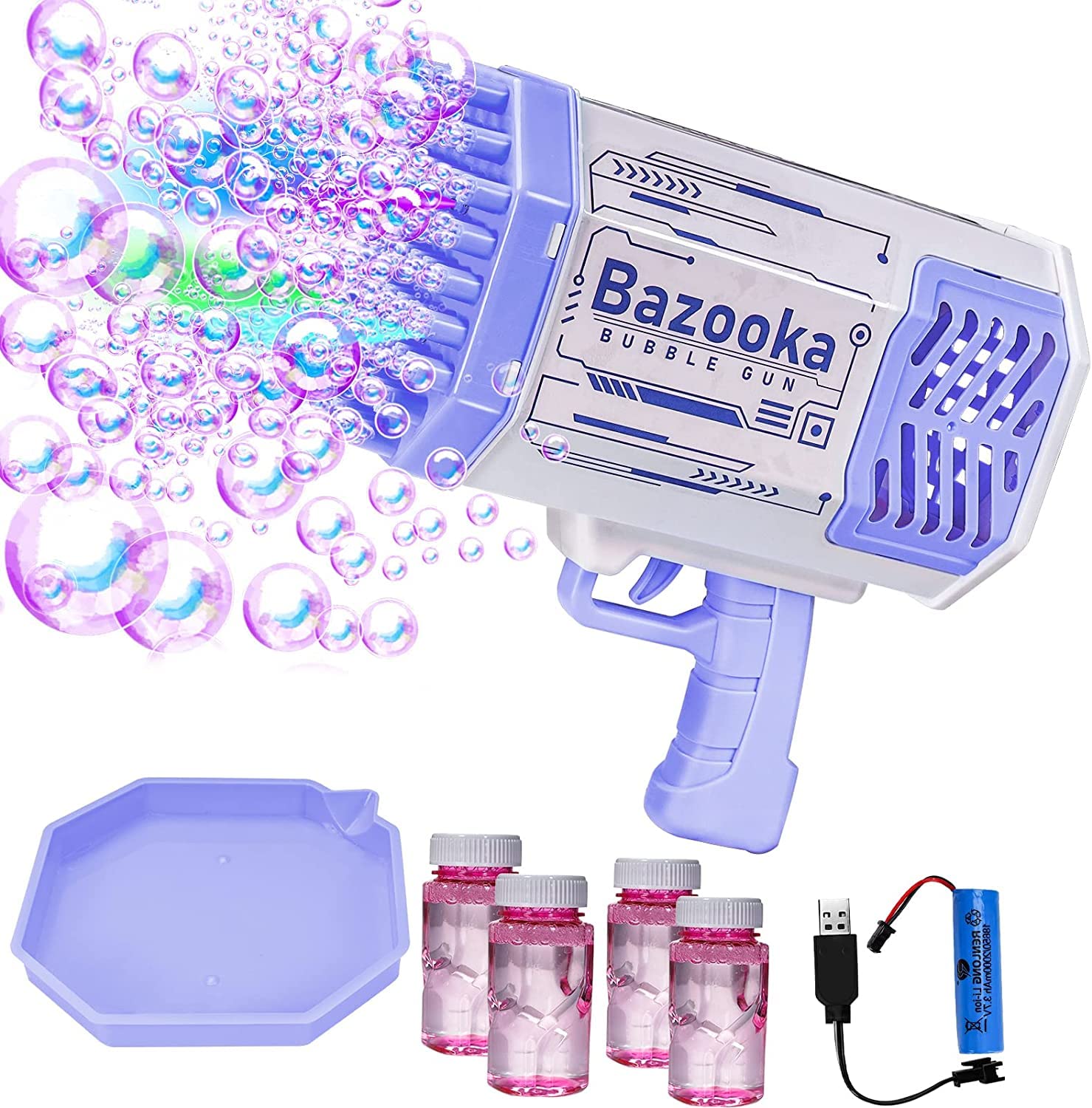 Bubble Gun, Bazooka Bubble Gun, 69 Hole Bubble Gun with 4 Bottles of Bubble Liquid, for Children Adults, Indoor and Outdoor Birthday Wedding Party Events
