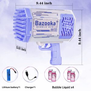 Bubble Gun, Bazooka Bubble Gun, 69 Hole Bubble Gun with 4 Bottles of Bubble Liquid, for Children Adults, Indoor and Outdoor Birthday Wedding Party Events