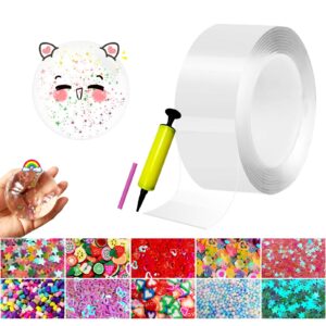 Reengull Nano Tape Bubble Kit - 9.8ft x 1.97” Nano Tape Kit with Balloon Pump and Color Sequin Bags, Clear Nano Tape Bubbles Super Elastic Nano Tape Squishy Kit for Kids Girls DIY (9.8 FT x 1.97 in)