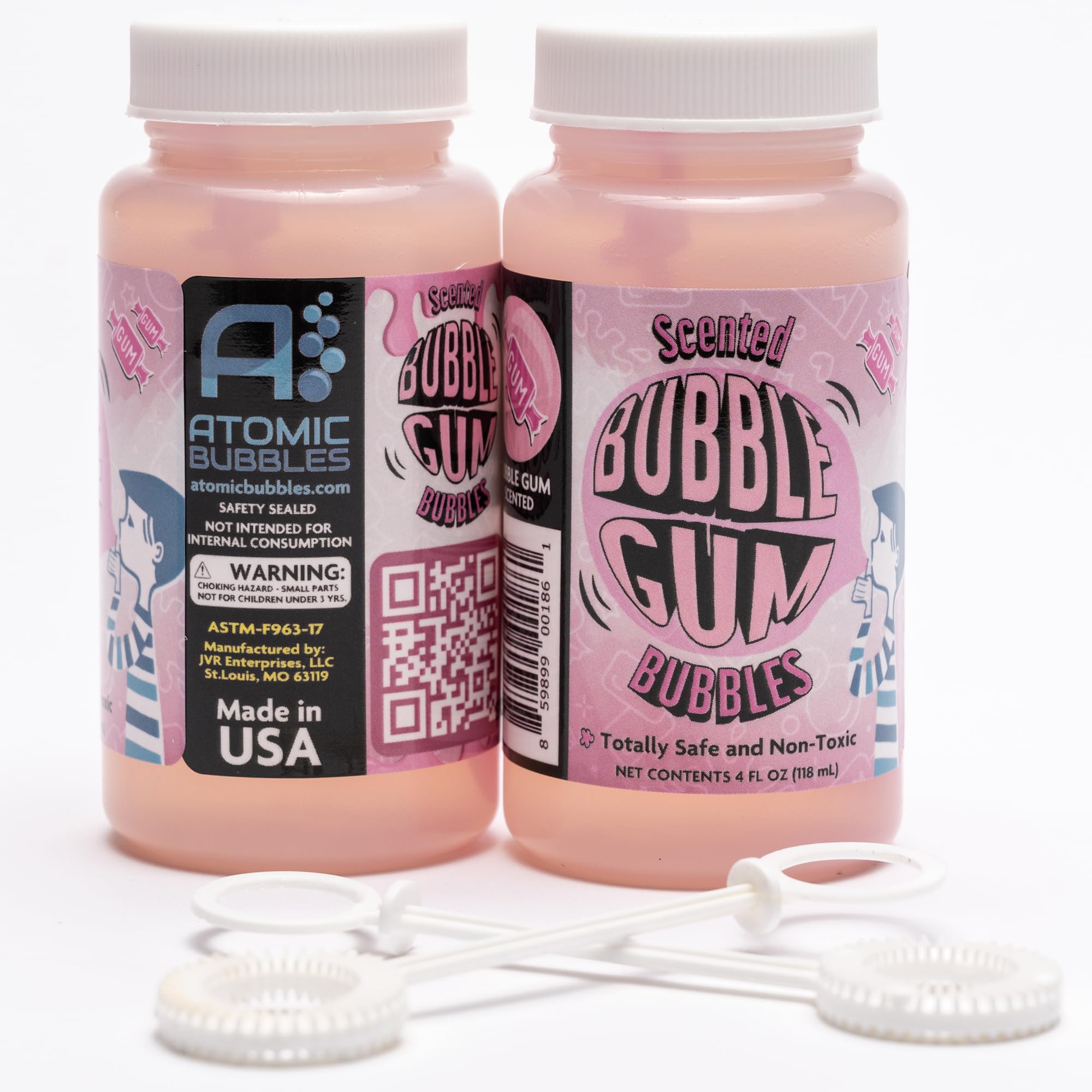 Atomic Bubbles: Bubble Love Bubblegum Scented Bubbles - 2 Pack - 4oz Bottles, Oversized Wand, Kids Events, Party Favors, Indoor & Outdoor, Non-Toxic