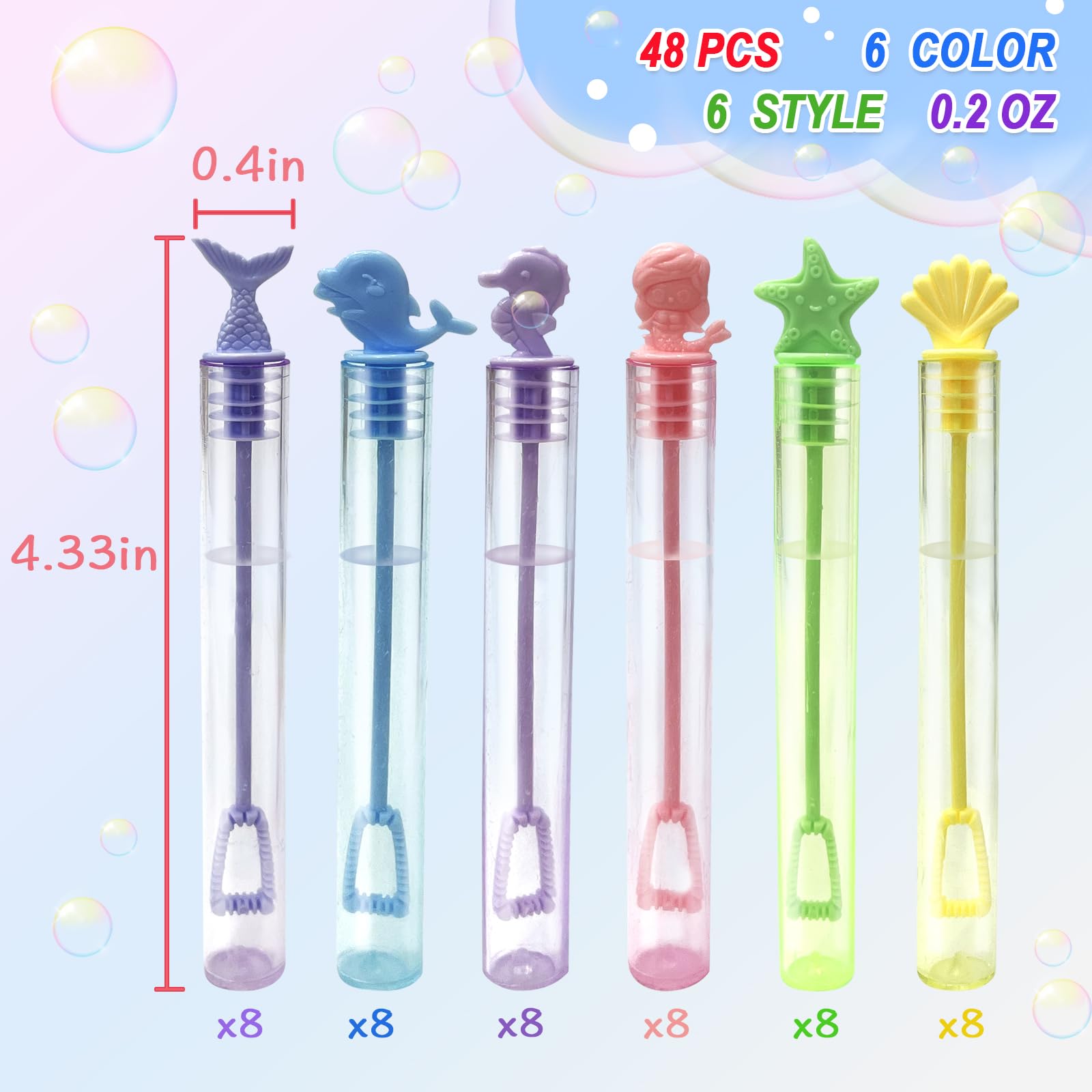 48Pcs Mini Bubble Wands Bubble Party Favors 6 Style Summer Outdoor Indoor Gifts Bubbles Bulk Birthday Thanksgiving Christmas Celebration Activities Supplies Decorations Toys for Kids Boys Girls