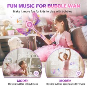 Dolanus Bubble Wands for Kids Girls - Bubble Machine with 7 Bubble Solutions & 3 AA Batteries, LED Light & Music, Outdoor Party Birthday Toddler Girl Toys, Gift for 3 4 5 6 7 8 Year Old