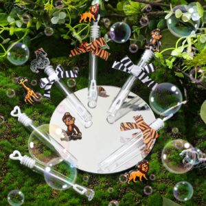 Liliful 48 Pack Safari Animal Bubble Wands Bulk Safari Party Favors Wild Zoo Mini Bubble Wand with Ribbon Jungle Animal Birthday Party Decoration for Wedding Kids Toys Pinata Goodie Bag Stuffer Gifts