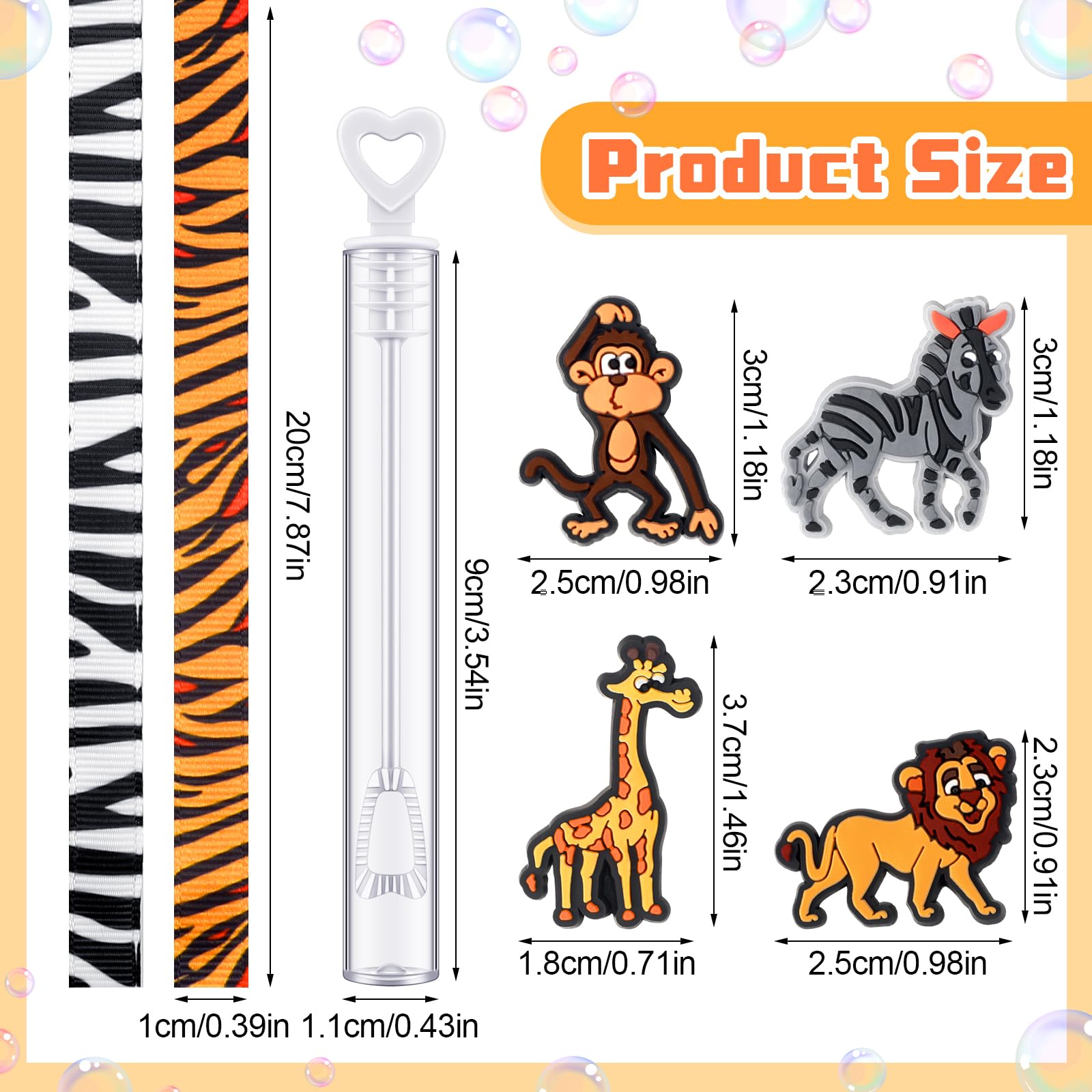 Liliful 48 Pack Safari Animal Bubble Wands Bulk Safari Party Favors Wild Zoo Mini Bubble Wand with Ribbon Jungle Animal Birthday Party Decoration for Wedding Kids Toys Pinata Goodie Bag Stuffer Gifts