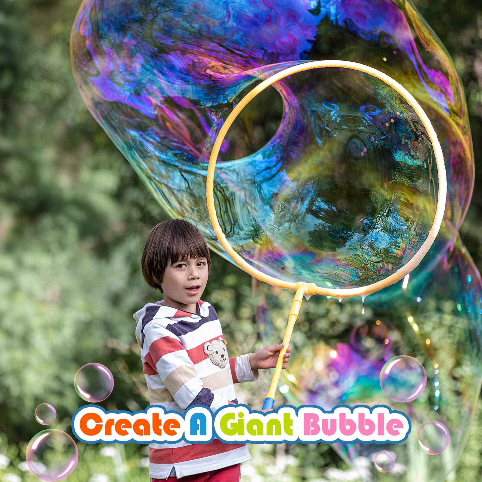 Kid in a Bubble Toy Giant Bubble Wand Big Bubbles Hoop with Dipping Pool Tray, Fun Outdoor Toys Playtime Activity Summer Toy Set for Kids and Adults Birthday Party Game (Basic Kit)